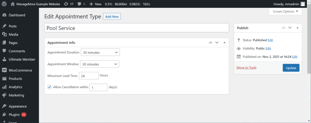 Appointment Type Settings