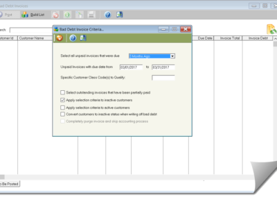 Bad Debt Write Off Screenshot