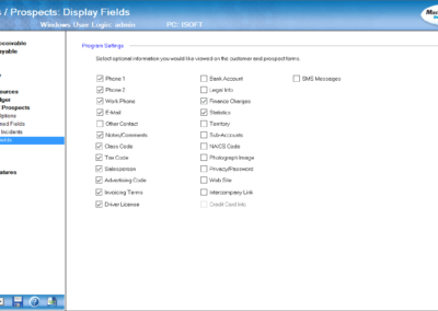 Customer Display Fields Screenshot
