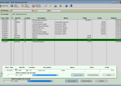 General Ledger New Entry Screenshot