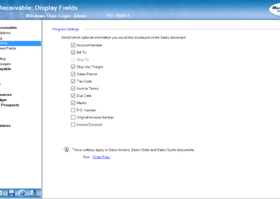 Invoice Display Fields Screenshot