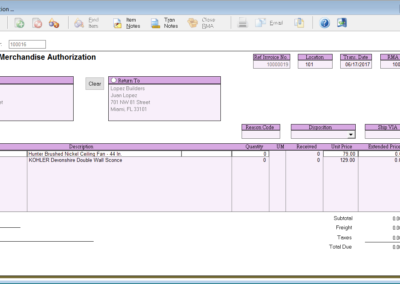 Return Merchandise Authorization Screenshot