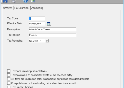 Tax Code Setup Screenshot